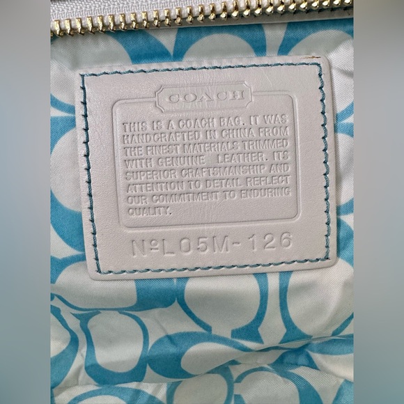 Coach Hampton Satin Mini Tote Vintage Y2K white turquoise - Picture 3 of 16